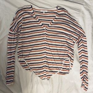 Stripped, button up, long sleeve.